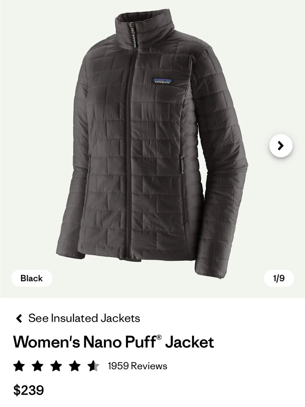 Patagonia Women's Large Black Nano Puff Jacket